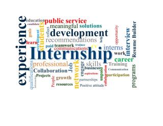 word collage with "internship" being the focus