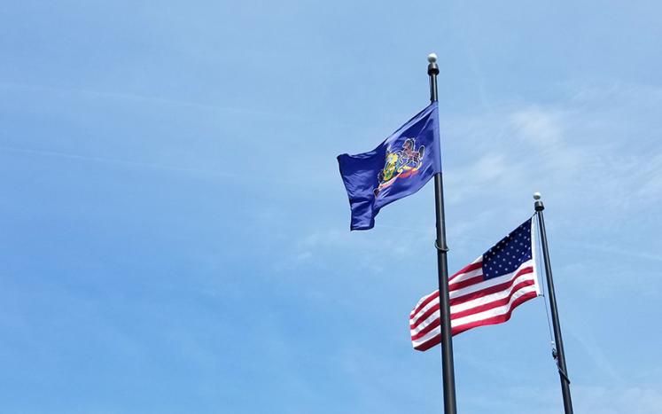 Pennsylvania and U.S. flags