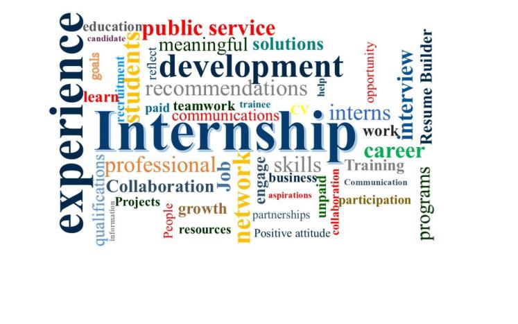 word collage with "internship" being the focus